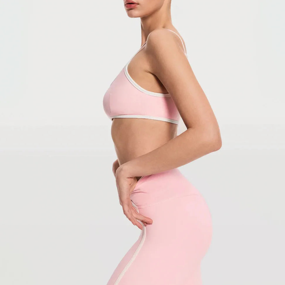 BetterMe Women's Backless Knitted Sports Bra Solid Color  Gym Fitness Top with Chest Cushion Sexy Suspender Yoga Bra