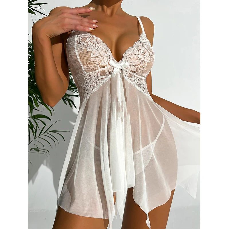 Sexy Nightgowns Set Slim Fit Split Bow Decoration Women's Dress Pajamas Fashion Soft Comfortable Sleeveless Home Wear Mini Skirt