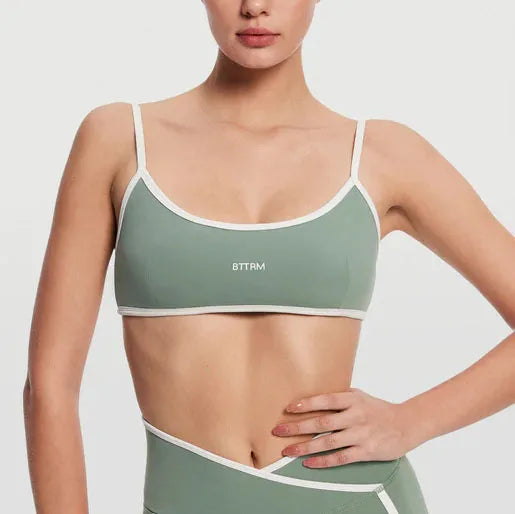 BetterMe Women's Backless Knitted Sports Bra Solid Color  Gym Fitness Top with Chest Cushion Sexy Suspender Yoga Bra
