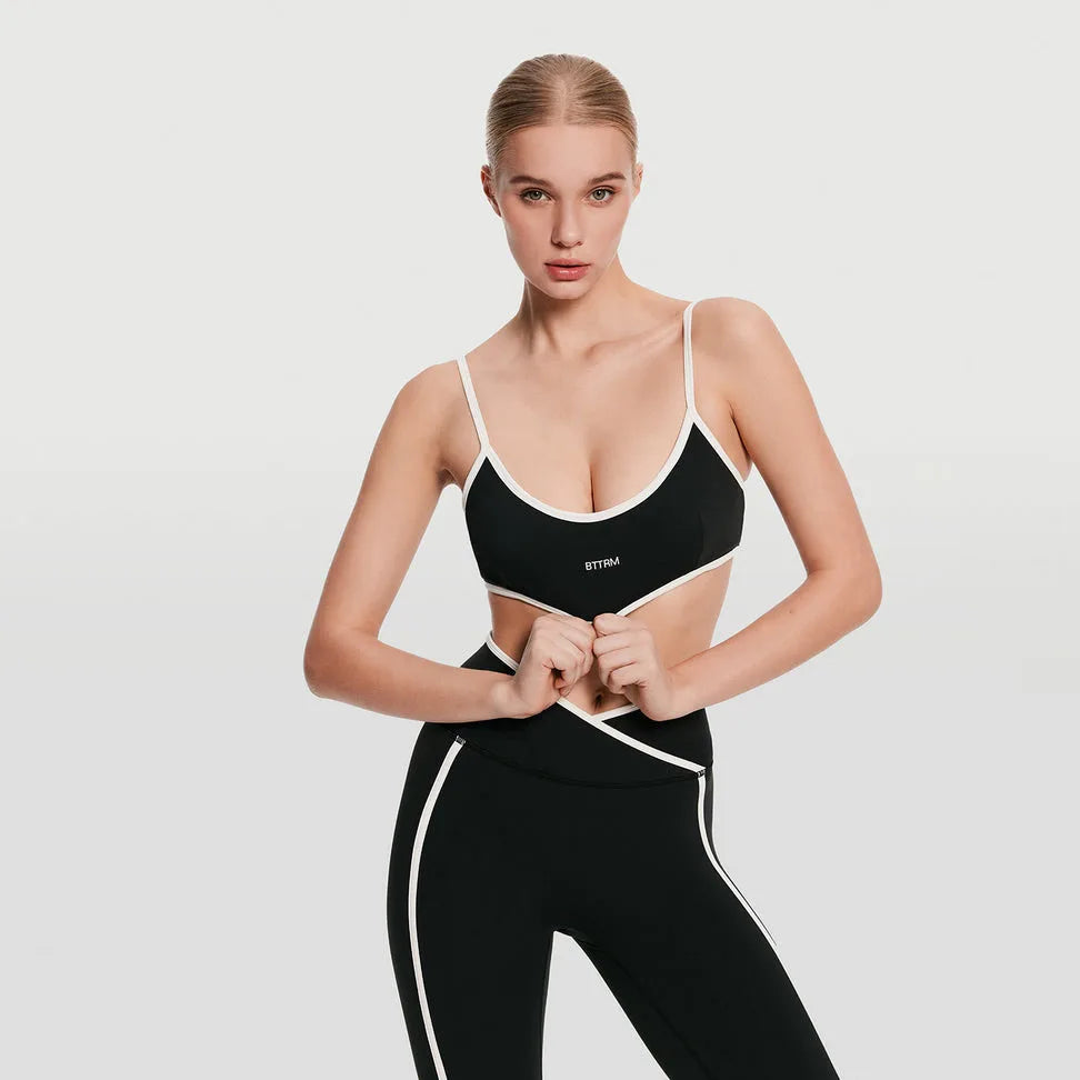 BetterMe Women's Backless Knitted Sports Bra Solid Color  Gym Fitness Top with Chest Cushion Sexy Suspender Yoga Bra