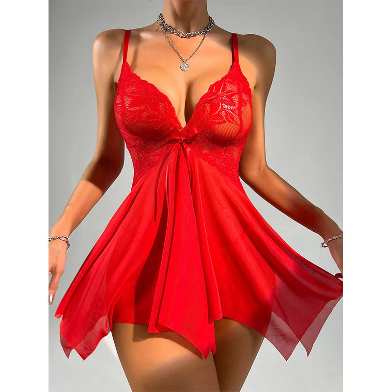 Sexy Nightgowns Set Slim Fit Split Bow Decoration Women's Dress Pajamas Fashion Soft Comfortable Sleeveless Home Wear Mini Skirt